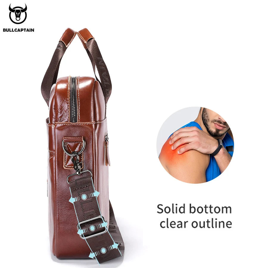 BULLCAPTAIN Leather Laptop Bag, Top Layer Leather 15.7" Laptop Bag Men's Laptop Briefcase Briefcase Work Business Travel Bag 053