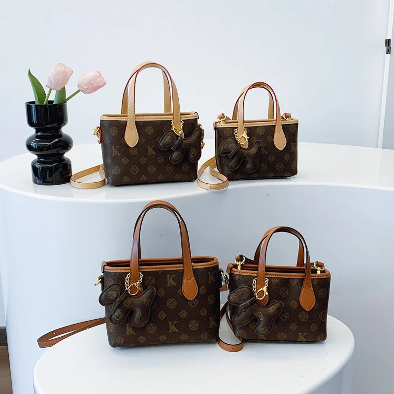 Women's Vintage Print Bucket Bag with Geometric Pattern, with Zipper Design, Multi-purpose Handbag.1009-1