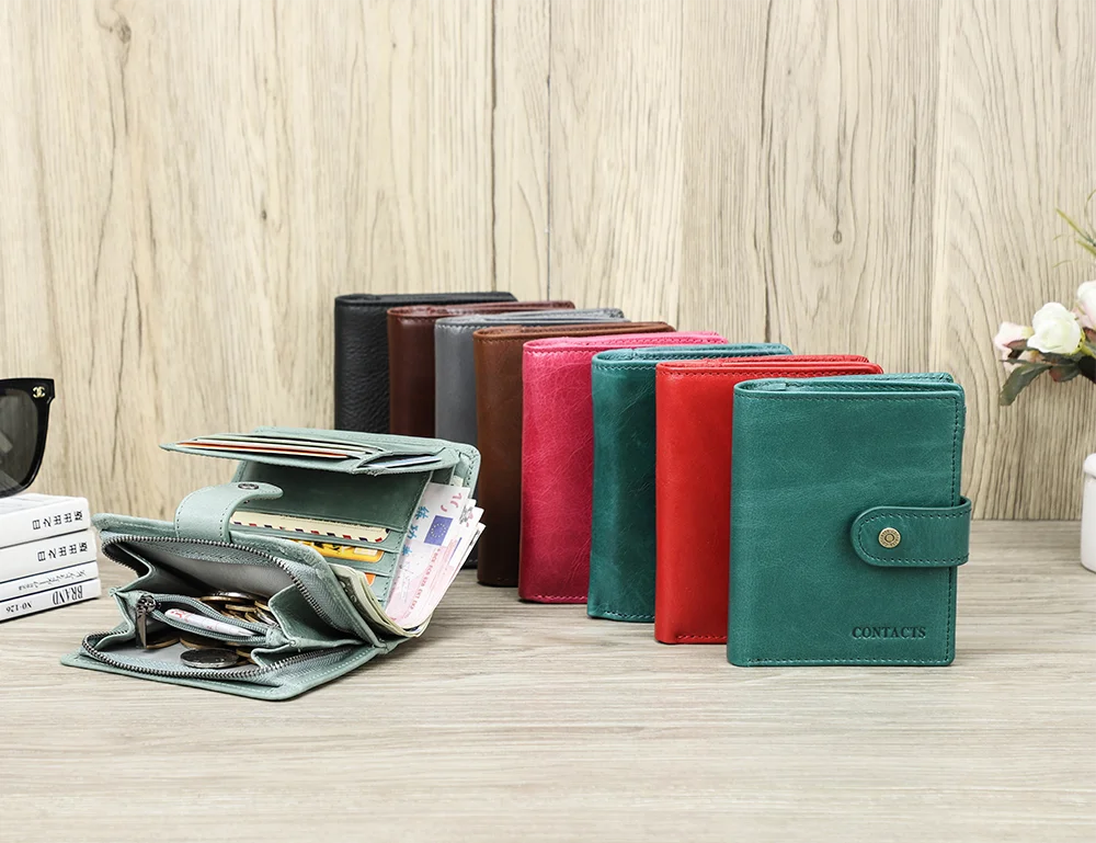 Contact's Genuine Leather RFID Wallets Wholesale for Women Men Luxury Ladies Card Holder Wallets and Coin Purse Unisex