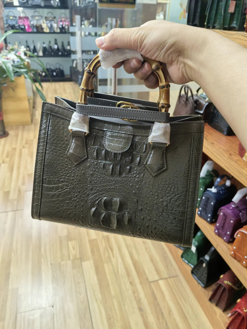 Sac a Main Dame Luxury Real Genuine Women Crocodile Skin Leather Bamboo Handle Crossbody Shoulder Handbags for Women Luxury Bags