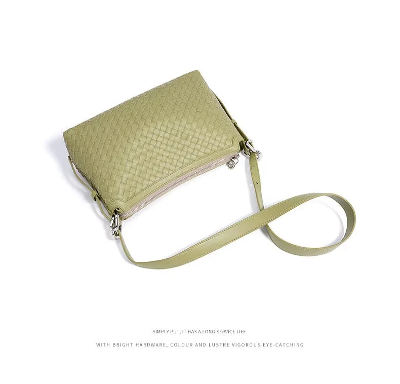 2025 Genuine Cowhide Leather Woven Women's Shoulder Bags  Ladies Handmade Handbag Purse Bucket Weaved Bag BOLSO DE LUJO