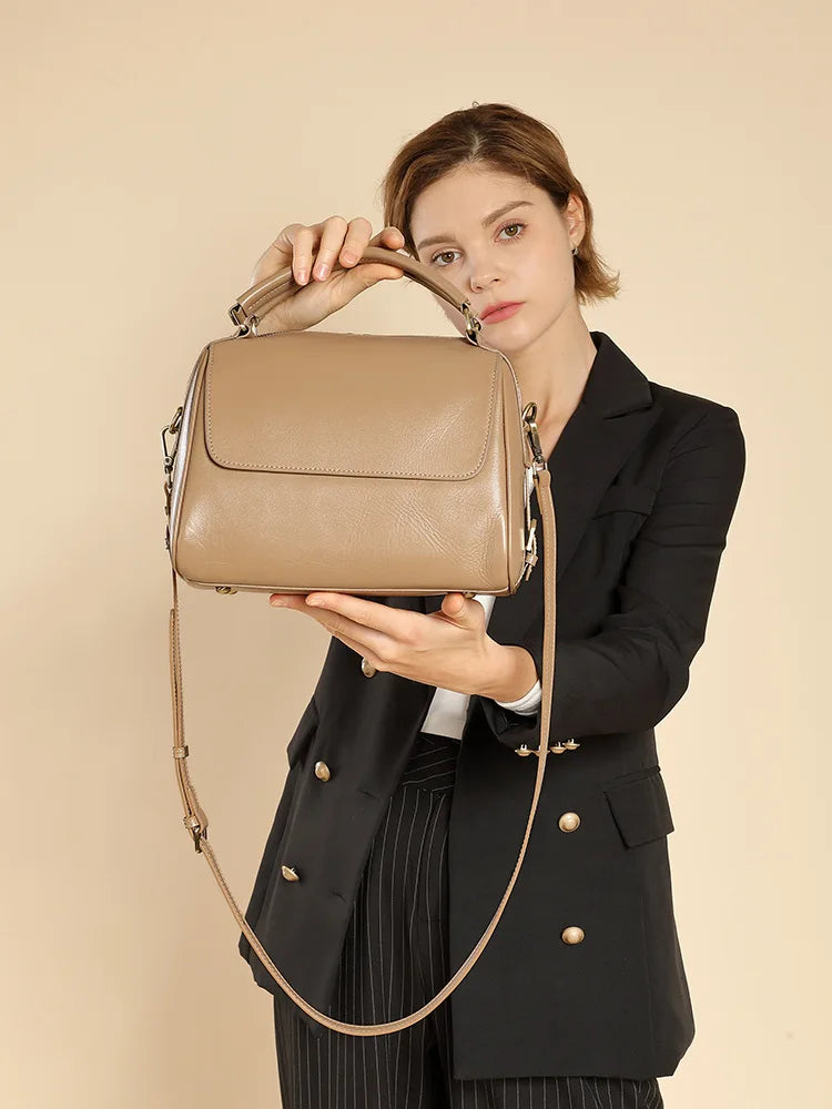2025 Luxury Designer Leather Crossbody Bag Women Top-Handle Shoulder Tote Handbag Casual Style Cowhide Leather Bag