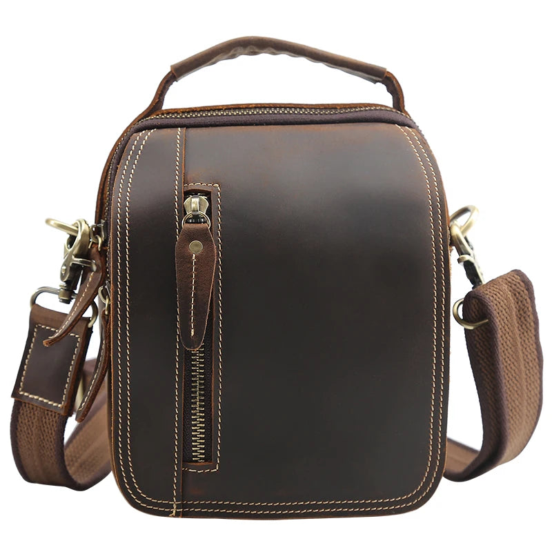 100% genuine leather messenger bags retro cow leather man bag corssbody handlebags multifunction waist bags mini shoulder bag