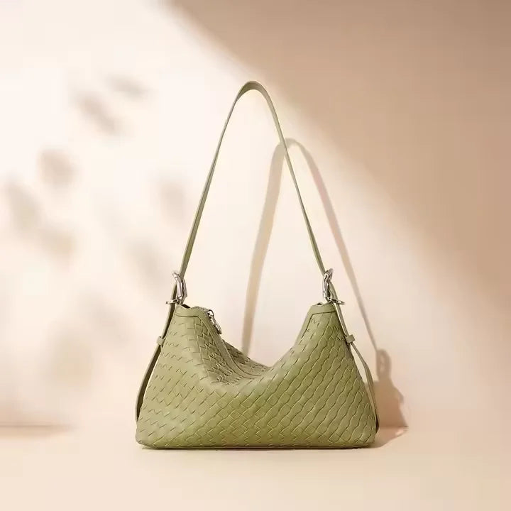2025 Genuine Cowhide Leather Woven Women's Shoulder Bags  Ladies Handmade Handbag Purse Bucket Weaved Bag BOLSO DE LUJO