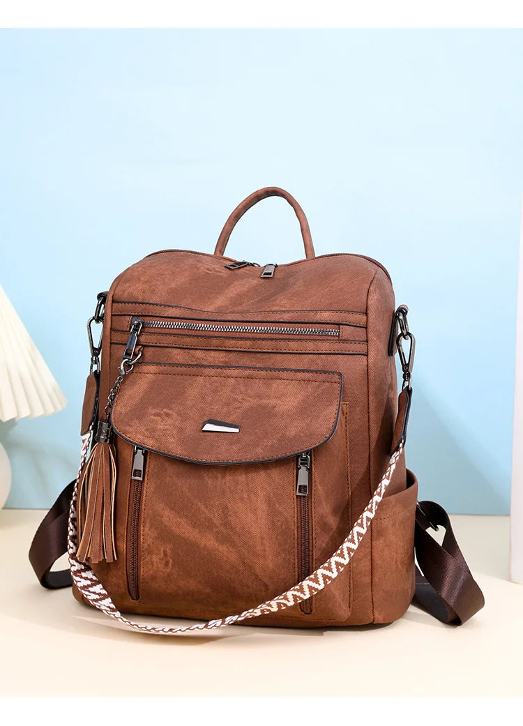 New Fringe PU Leather Tote Bag - Women's Convertible Shoulder/Backpack, Stylish Handheld Purse with Tassel Decor