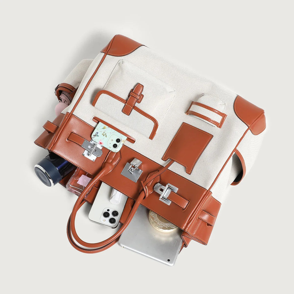 2025 Season New Color-Block Canvas Tote Extra Large Women's Shoulder Bag for Fashionable Casual Travel Single Shoulder Crossbody