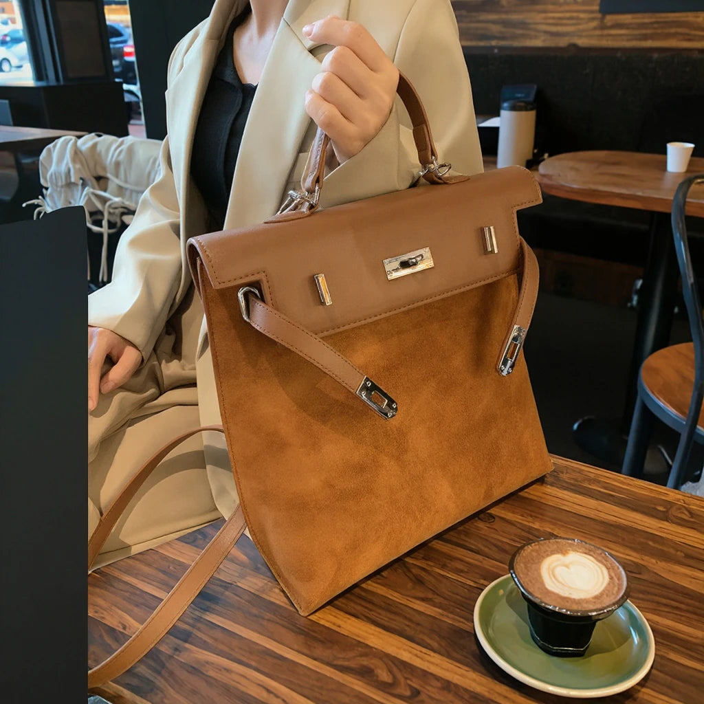 Women's Retro Style Large Capacity Tote Bag with Polyester Lining Autumn Winter Hot Sale for Backpack Main Material PU