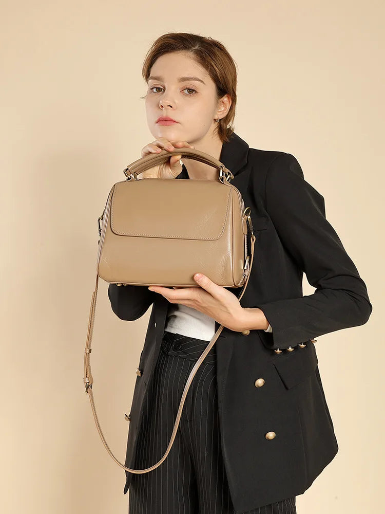 2025 Luxury Designer Leather Crossbody Bag Women Top-Handle Shoulder Tote Handbag Casual Style Cowhide Leather Bag