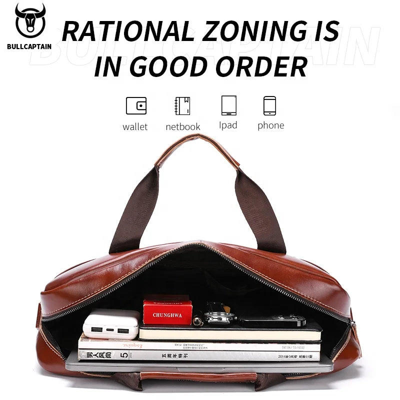 BULLCAPTAIN Leather Laptop Bag, Top Layer Leather 15.7" Laptop Bag Men's Laptop Briefcase Briefcase Work Business Travel Bag 053