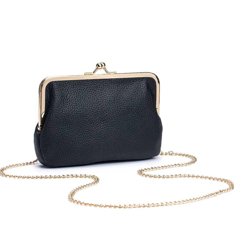 2024New Luxury Chain Crossbody Bag for Women Shoulder Elegant Genuine Leather Women's Handbag Kiss Lock Purse Wallet Cell Phone