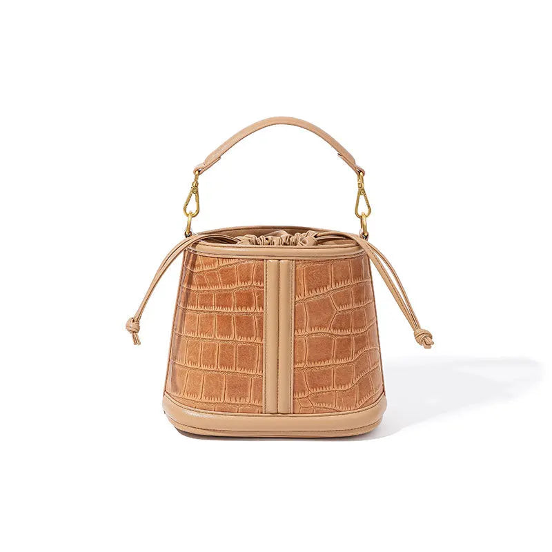 Genuine Leather Women's Bag 2024 New Bucket Top Layer Cowhide Crossbody Temperament Fashionable High-end Retro Handbag