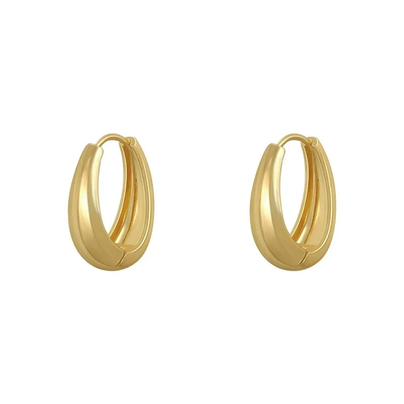 2021 Lux Fashion Minimalist 18K Real Gold Plated Oval Shape Brass Hoop Earrings Geometric Trendy Jewelry for Women