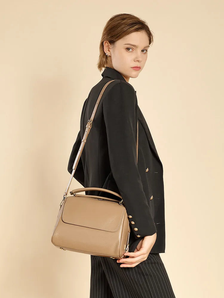 2025 Luxury Designer Leather Crossbody Bag Women Top-Handle Shoulder Tote Handbag Casual Style Cowhide Leather Bag