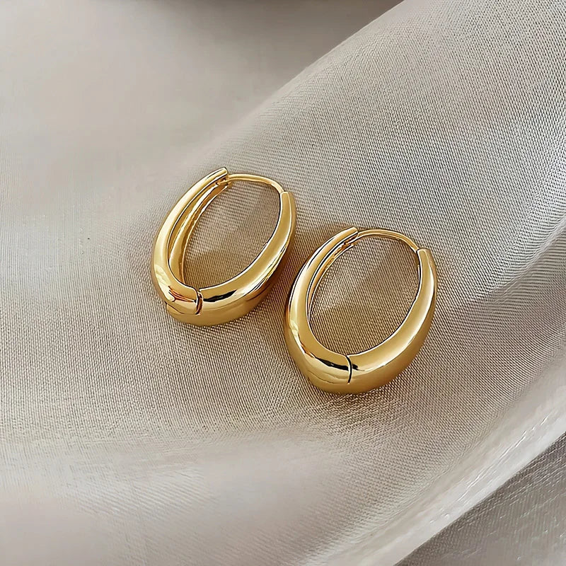 2021 Lux Fashion Minimalist 18K Real Gold Plated Oval Shape Brass Hoop Earrings Geometric Trendy Jewelry for Women