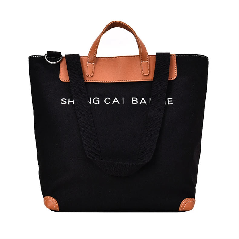 Unisex Customized Logo Printed Shopping Tote Bag Blank Zipper Leather Cotton Canvas Pocket Embroidery Decoration Open Closure