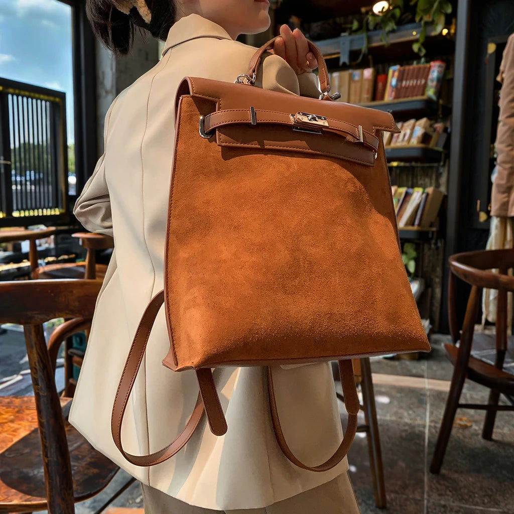 Women's Retro Style Large Capacity Tote Bag with Polyester Lining Autumn Winter Hot Sale for Backpack Main Material PU