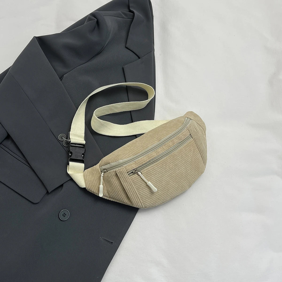 Women Waist Bag Corduroy Student Shoulder Handbag Crossbody Chest Breast Bag Fanny Pack Fashion Phone Female Bum Belt Purse