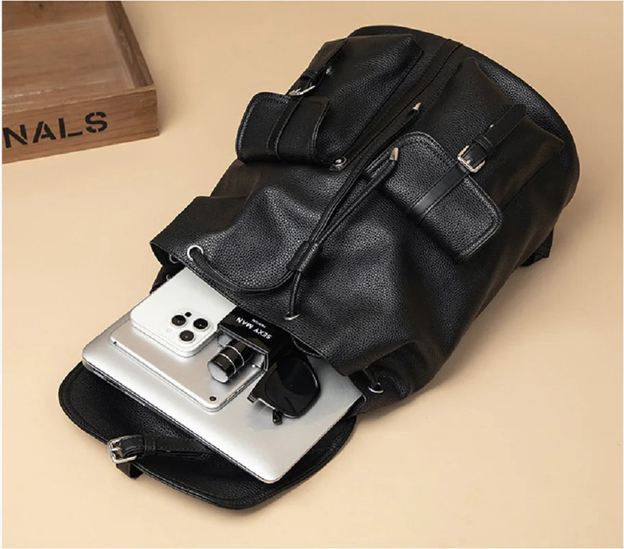 New Korean Fashion Large Capacity Travel Backpacks Women's Pu Leather Shoulder Bags Totes Preppy Style School Bag Backpack