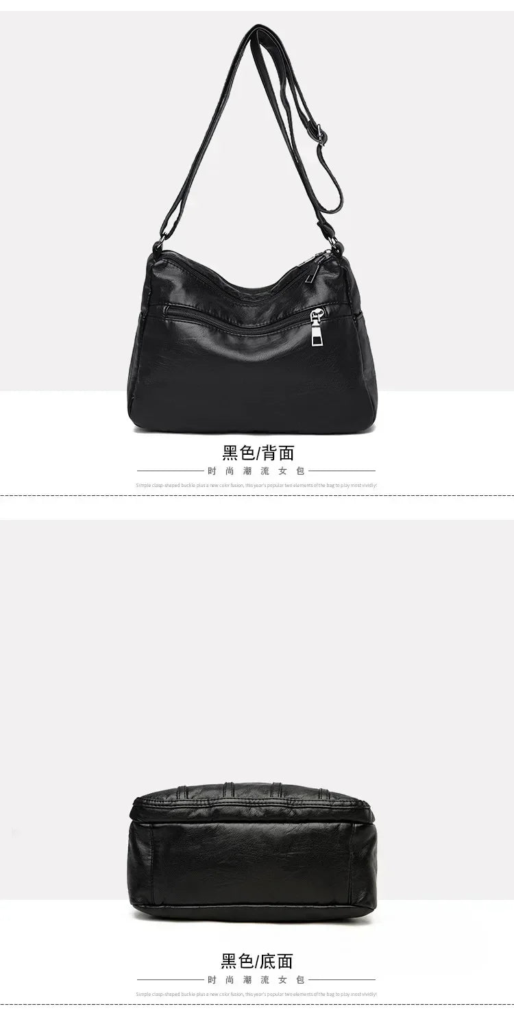 Women's Fashion Soft Leather Crossbody Bag 2024 Casual Multi-Pocket Messenger Retro Handbag Ladies Shoulder Bag with Zipper