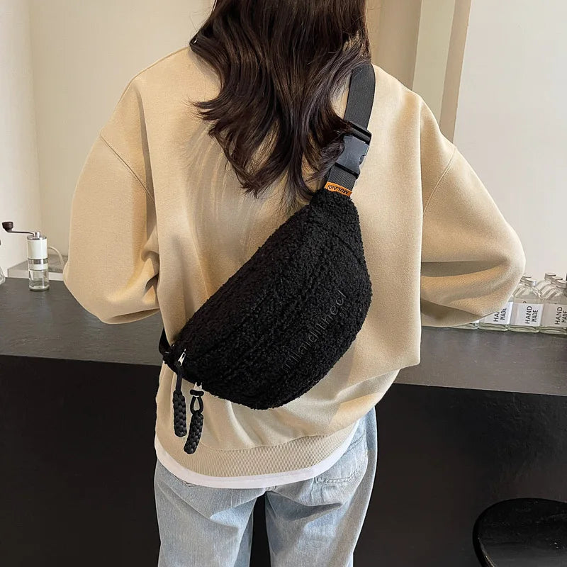 Fleece Sherpa Crossbody Bag for Women Mini Everywhere Belt Bags Fashionable Fanny Pack Large Capacity Waist Pouch Solid Bum Bags