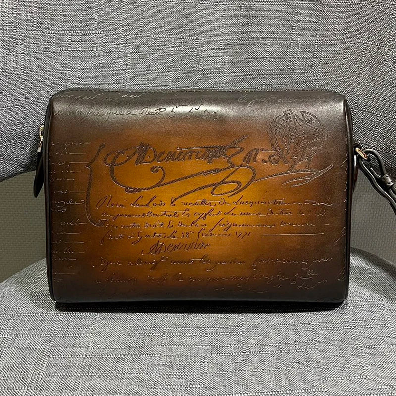 DIMY 2025 Men's Genuine Leather Handbag New High End Large Capacity Luxury Retro Flip Cover Handbag Men's Style High End