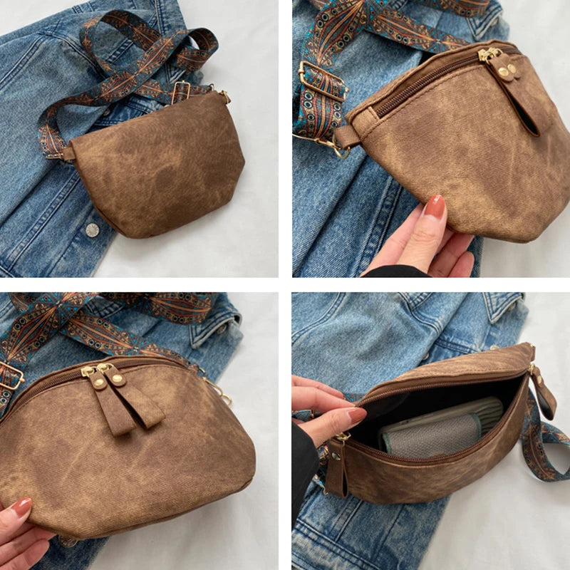2025 Retro Wide Shoulder Women's Chest Bag Fashion Casual Armpit Crossbody Bag Simple Design Shoulder Bags for Women
