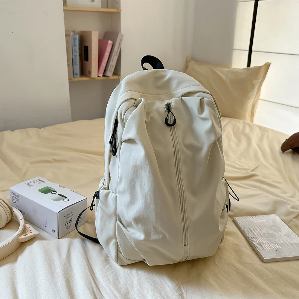 Design Korean Style Simple Solid Color Zipper Computer Backpack Backpack, School Commuting Backpack
