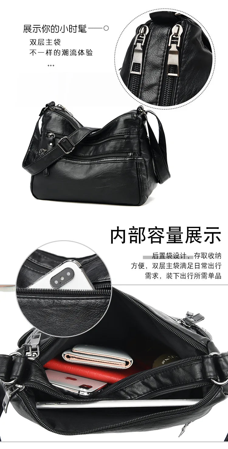 Fashion Soft Leather Crossbody Bags for Women 2025 Casual Female Multi Pocket Messenger Bags Retro Handbags Ladies Shoulder Bags