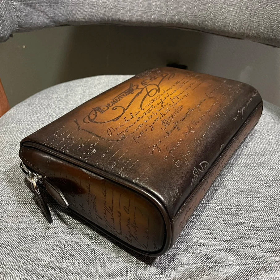 DIMY 2025 Men's Genuine Leather Handbag New High End Large Capacity Luxury Retro Flip Cover Handbag Men's Style High End