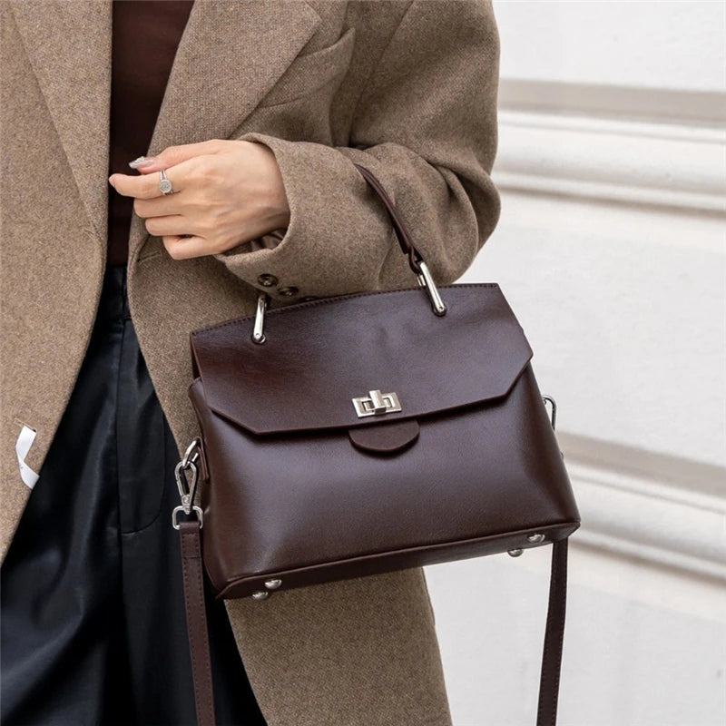 Hifashion Cowhide Genuine Leather Tote Handbags For Women 2025 Trend Designer Satchel Purses Work Ladies Shoulder Crossbody Bags