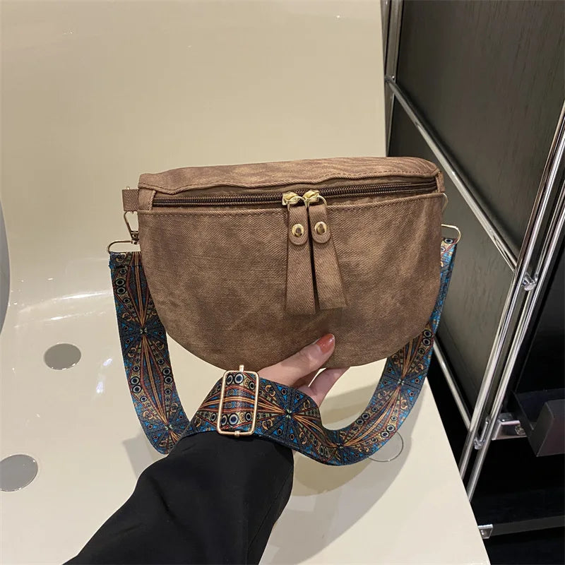 2025 Retro Wide Shoulder Women's Chest Bag Fashion Casual Armpit Crossbody Bag Simple Design Shoulder Bags for Women