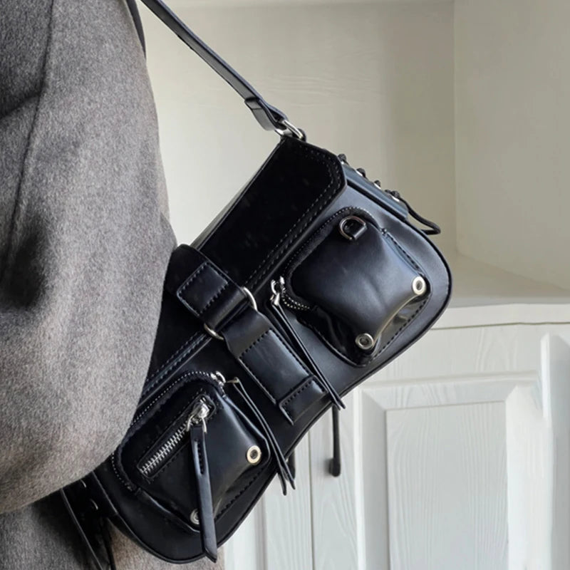 Gothic Punk Cool Women's Underarm Bag Girls Shoulder Crossbody Bags Fashion Design PU Leather Female Vintage Small Handbags Tote