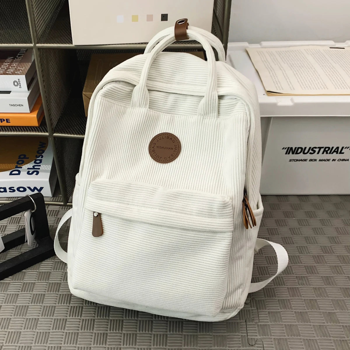 Corduroy Schoolbag Middle School Student Junior High School Student Ins College Backpack Autumn and Winter New Pure Color Girl Velvet Backpack Student Class Shopping Hiking