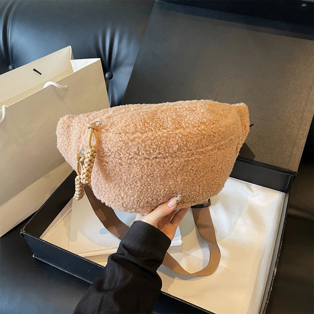 Fleece Sherpa Crossbody Bag for Women Mini Everywhere Belt Bags Fashionable Fanny Pack Large Capacity Waist Pouch Solid Bum Bags