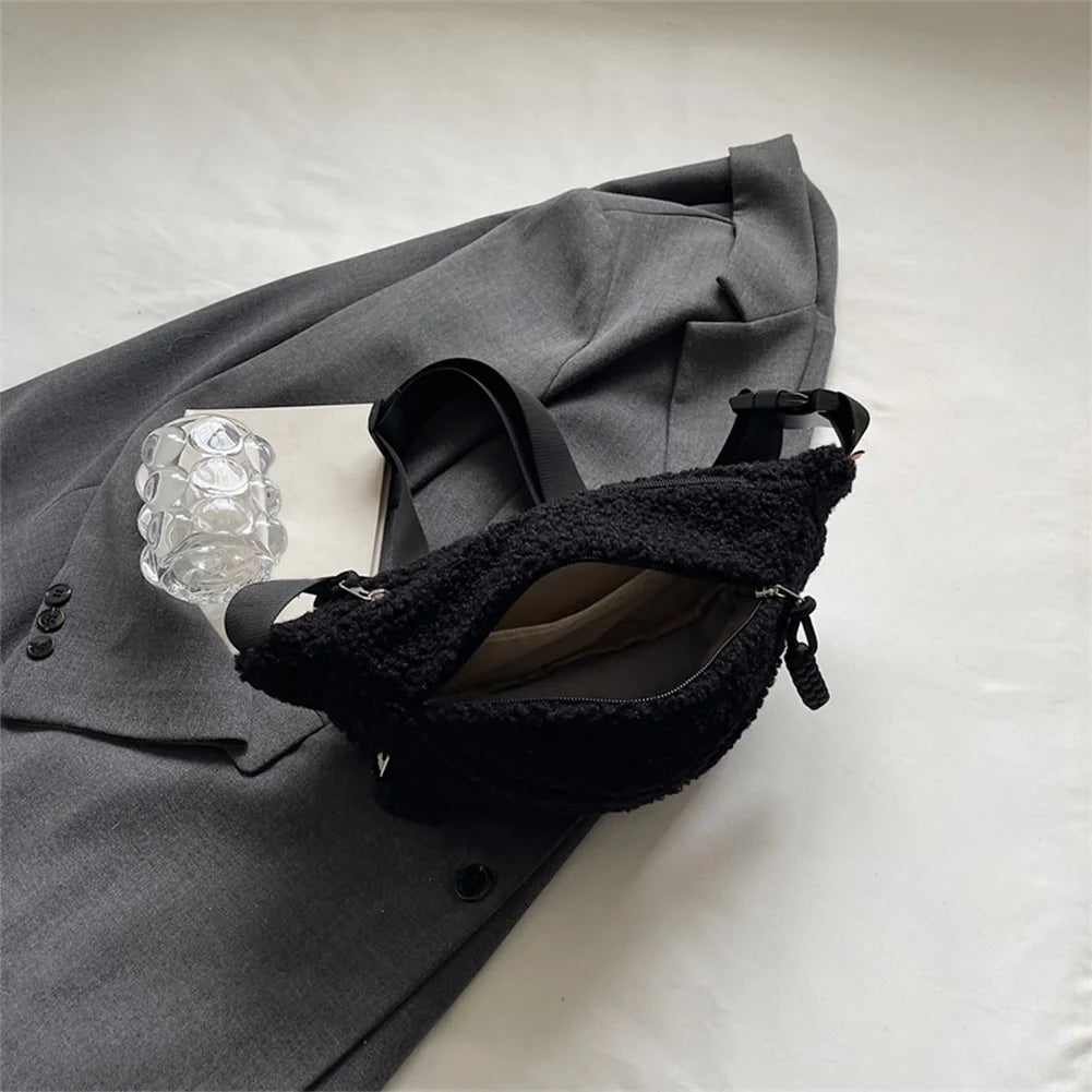 Fleece Sherpa Crossbody Bag for Women Mini Everywhere Belt Bags Fashionable Fanny Pack Large Capacity Waist Pouch Solid Bum Bags