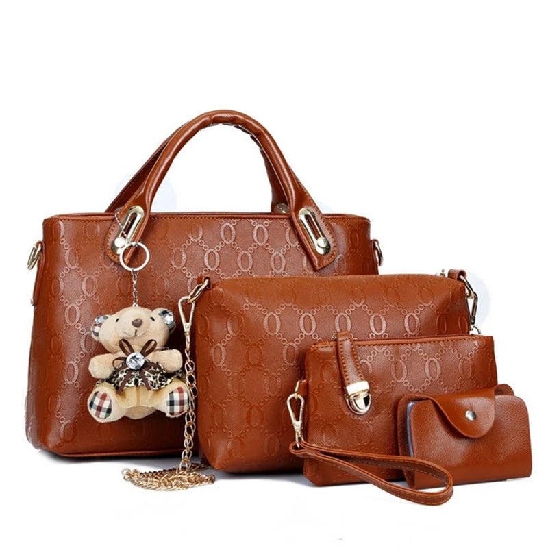 Multifunction 4pcs/Set Women Bag PU Leather Luxury Designer Bags Handbag Messenger Bag Shoulder Bag Wallet Bags Storage Bag