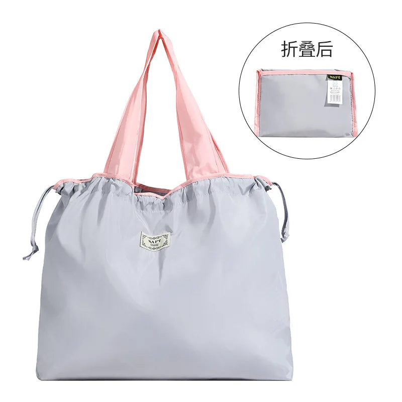 Portable nylon color block shopping bag foldable handbag