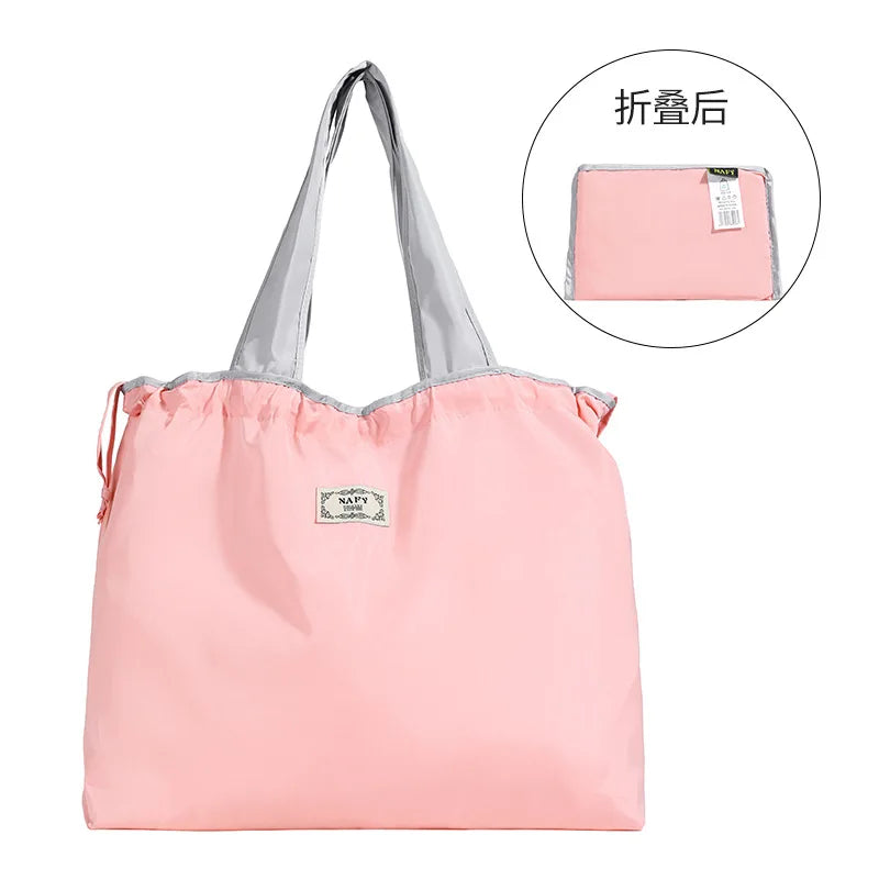 Portable nylon color block shopping bag foldable handbag