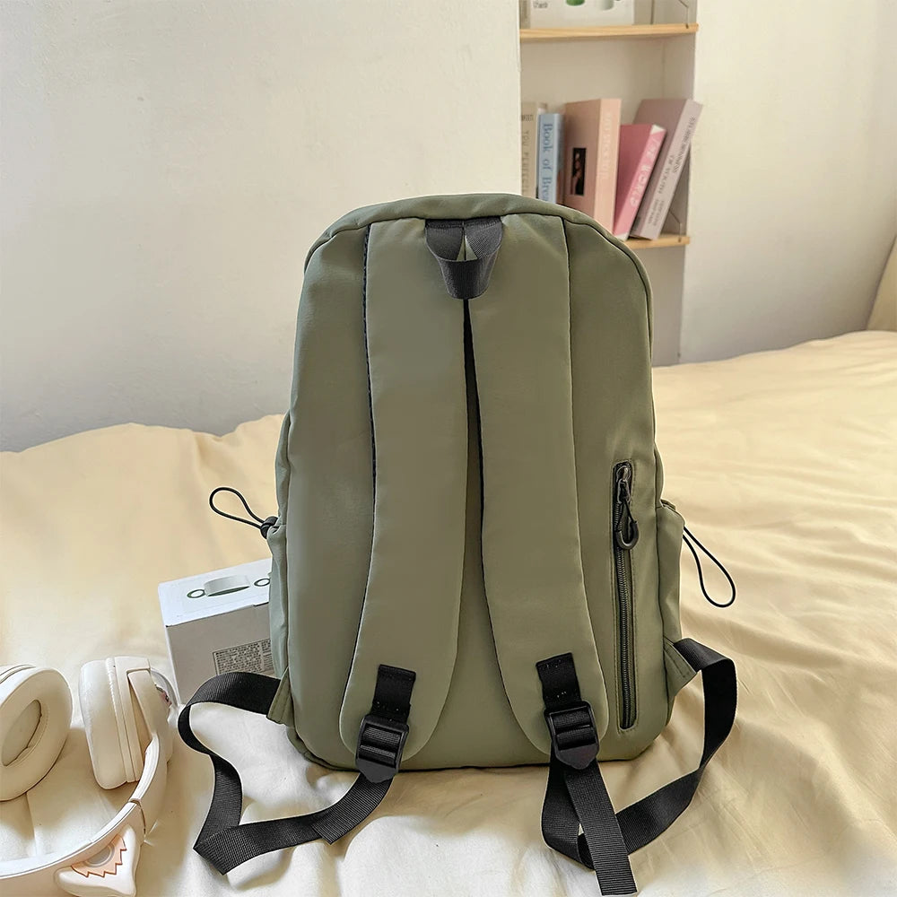 Design Korean Style Simple Solid Color Zipper Computer Backpack Backpack, School Commuting Backpack