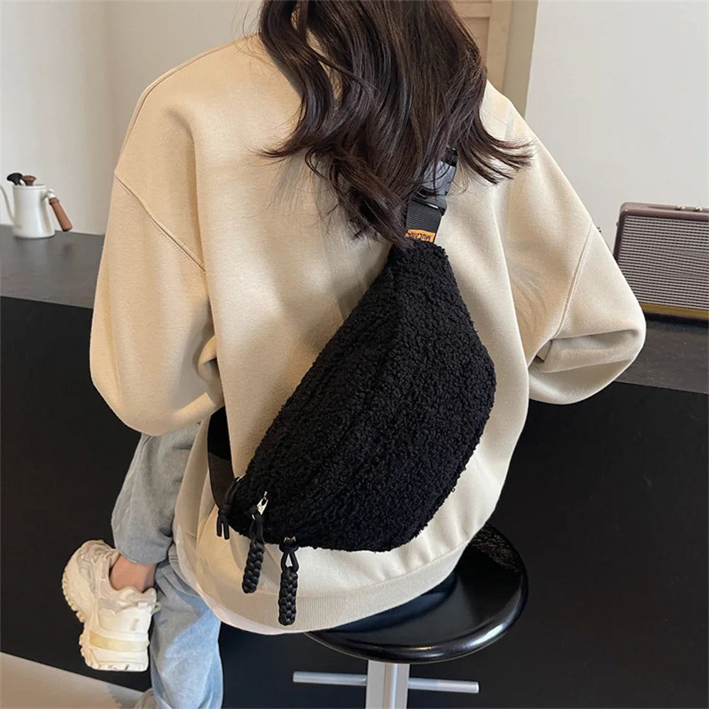 Fleece Sherpa Crossbody Bag for Women Mini Everywhere Belt Bags Fashionable Fanny Pack Large Capacity Waist Pouch Solid Bum Bags