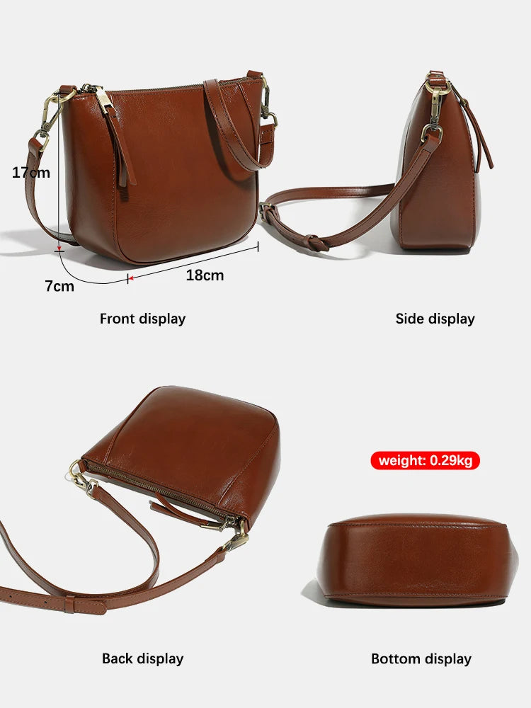 Zency Genuine Leather Small Beige Handbag Crossbody For Ladies Retro Black Phone Purse Women's Shoulder Messenger Bags Sac