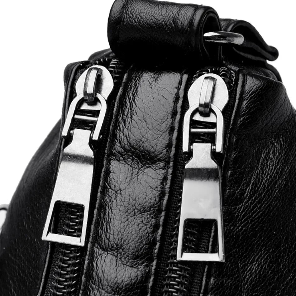 Women's Fashion Soft Leather Crossbody Bag 2024 Casual Multi-Pocket Messenger Retro Handbag Ladies Shoulder Bag with Zipper
