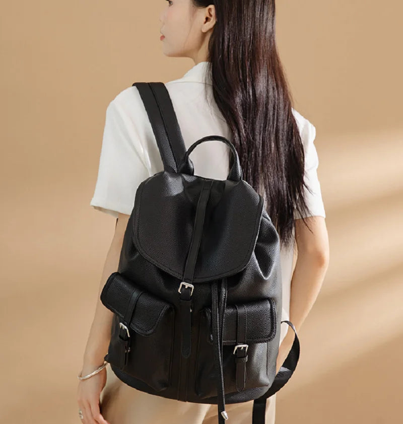 New Korean Fashion Large Capacity Travel Backpacks Women's Pu Leather Shoulder Bags Totes Preppy Style School Bag Backpack
