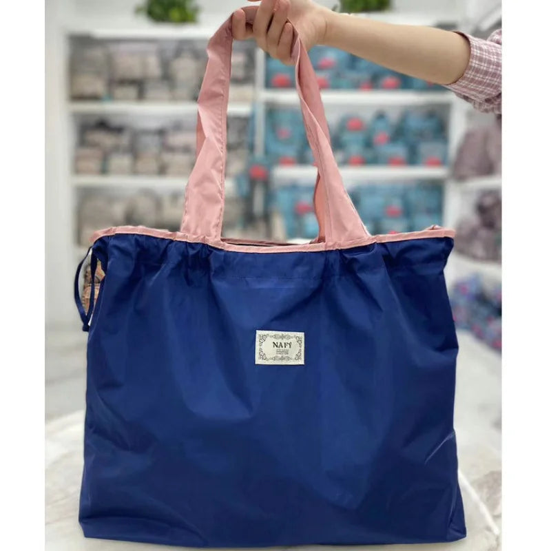 Portable nylon color block shopping bag foldable handbag