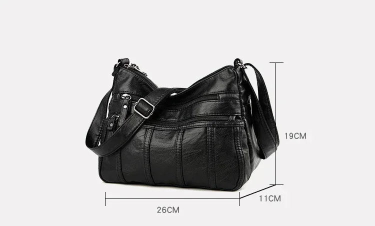 Women's Fashion Soft Leather Crossbody Bag 2024 Casual Multi-Pocket Messenger Retro Handbag Ladies Shoulder Bag with Zipper