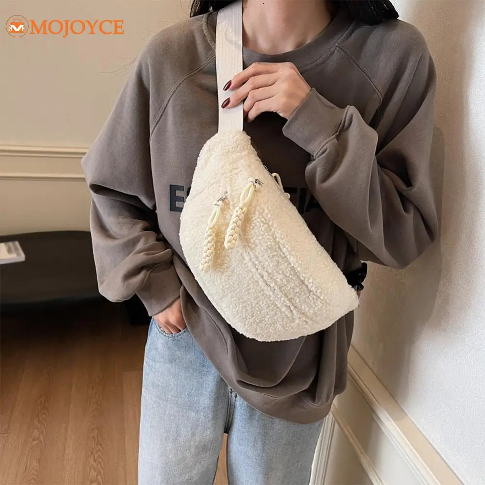 Fleece Sherpa Crossbody Bag for Women Mini Everywhere Belt Bags Fashionable Fanny Pack Large Capacity Waist Pouch Solid Bum Bags