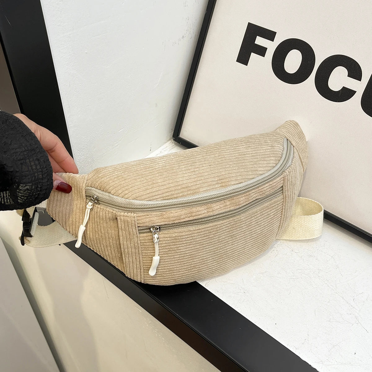 Women Waist Bag Corduroy Student Shoulder Handbag Crossbody Chest Breast Bag Fanny Pack Fashion Phone Female Bum Belt Purse