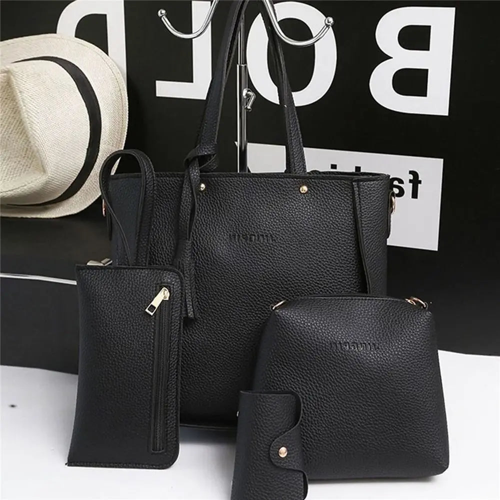 4Pcs/Set New High Capacity Crossbody Bag Leather Handbag Shoulder Bag Wallet Purses Portable Women Girls Fashion Casual Bag