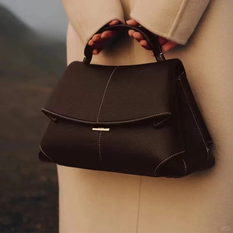 cowhide casual series European and American fashionable leather pleated women's bag niche fashion handbag shoulder crossbody bag