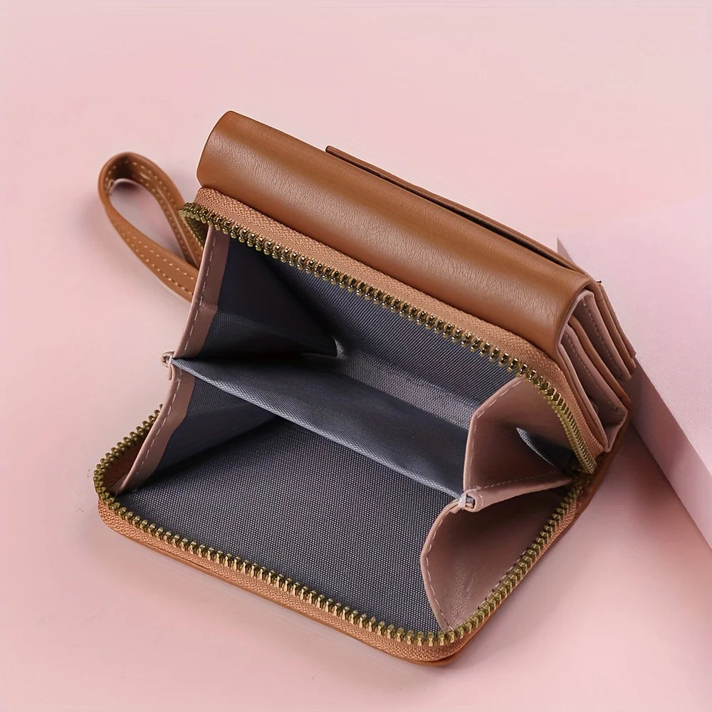 Tri-Fold Short Wallet for Ladies Zipper Coin Pocket Multi-Card Slot Ladies Wallet Compact Organizer for Credit Cards And Cash